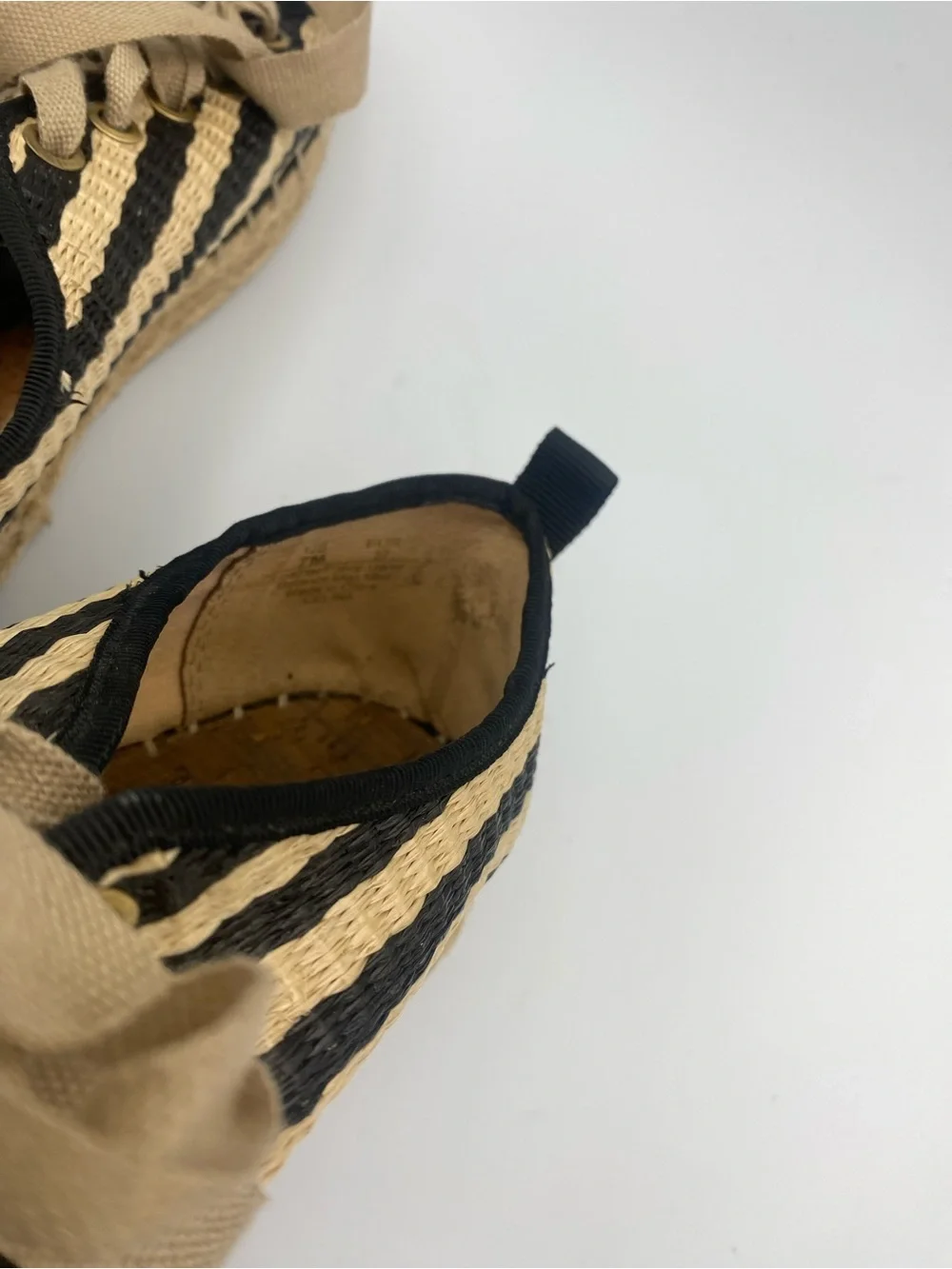 Sam Edelman Black and Natural Striped Espadrille Platform Sneakers